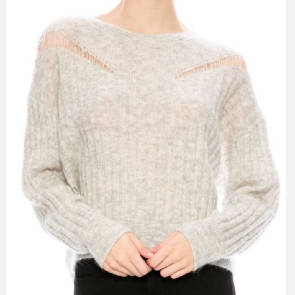 IRO Pearl Grey Opera distressed wool mohair blend ribbed sweater